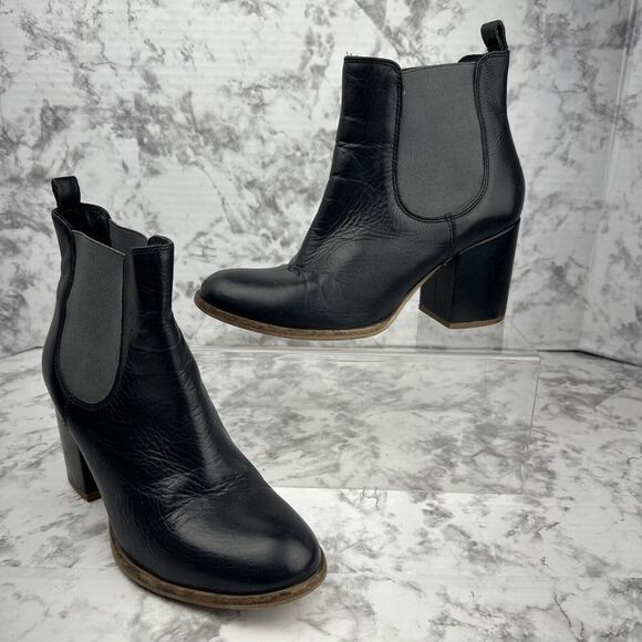 Elk Womens Black Leather Ankle Boots Size 38/7.5 - 8 Block Heel Garmentory - Picture 1 of 7